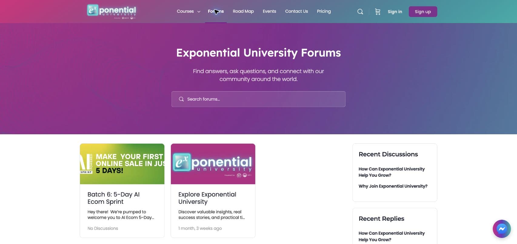 Current Exponential University community forum