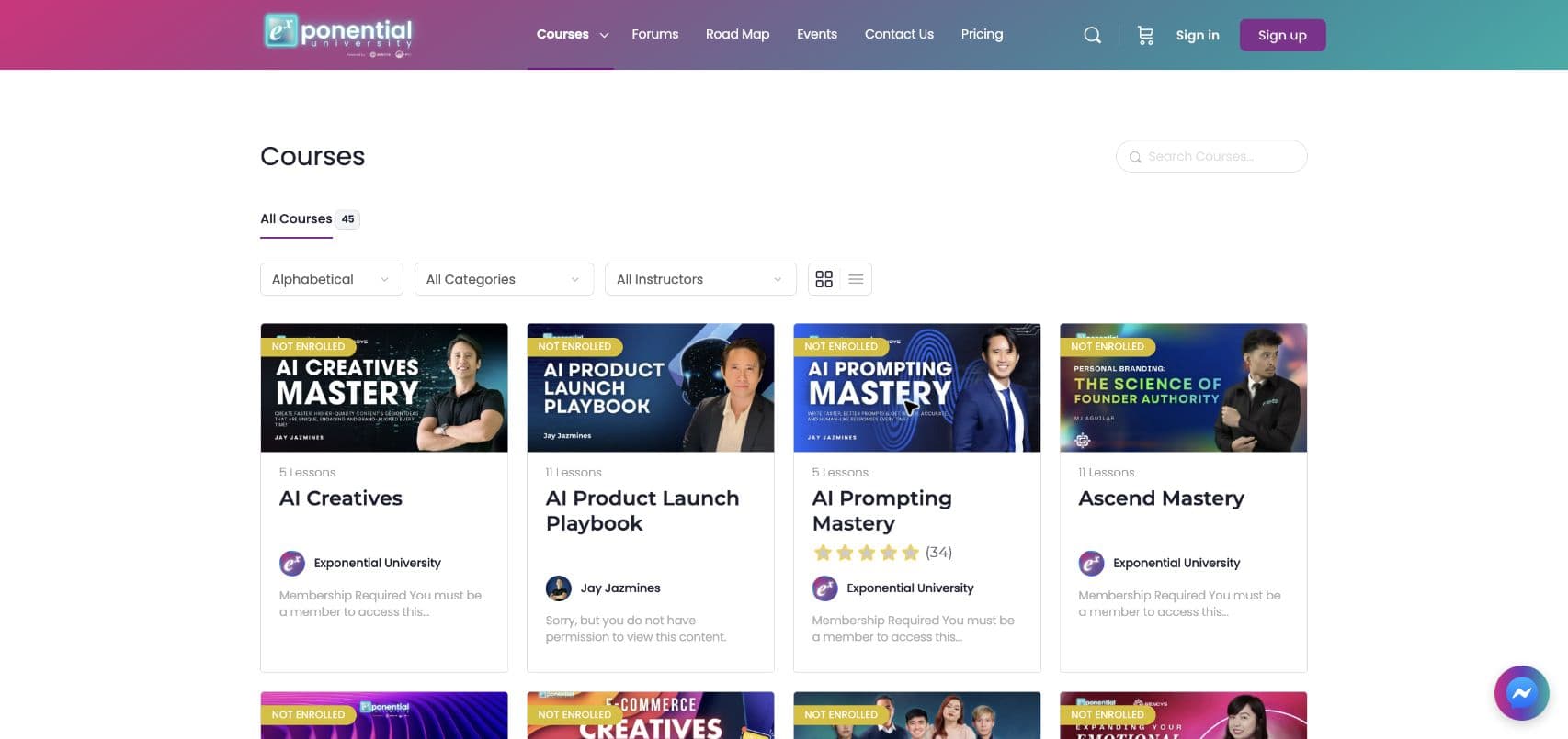 Current Exponential University public course directory